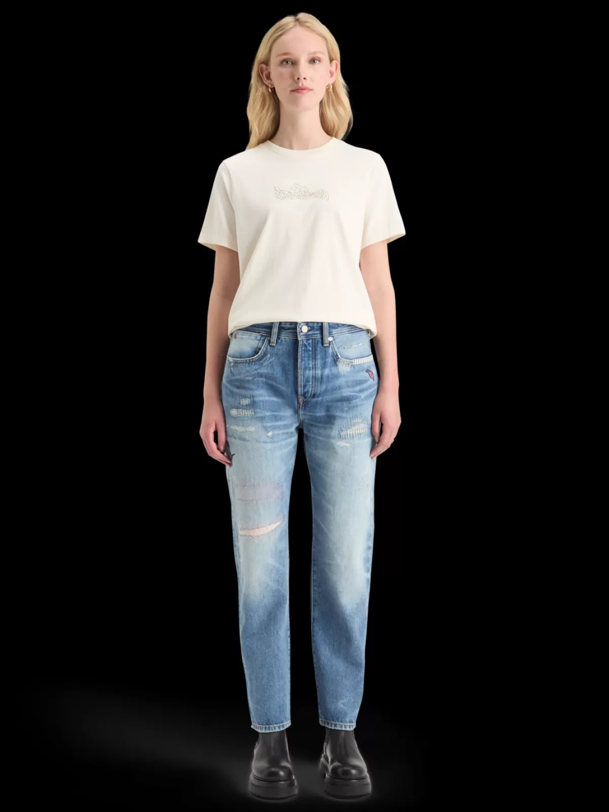 Women Scotch & Soda CHEST ARTWORK REGULAR FIT T-SHIRT