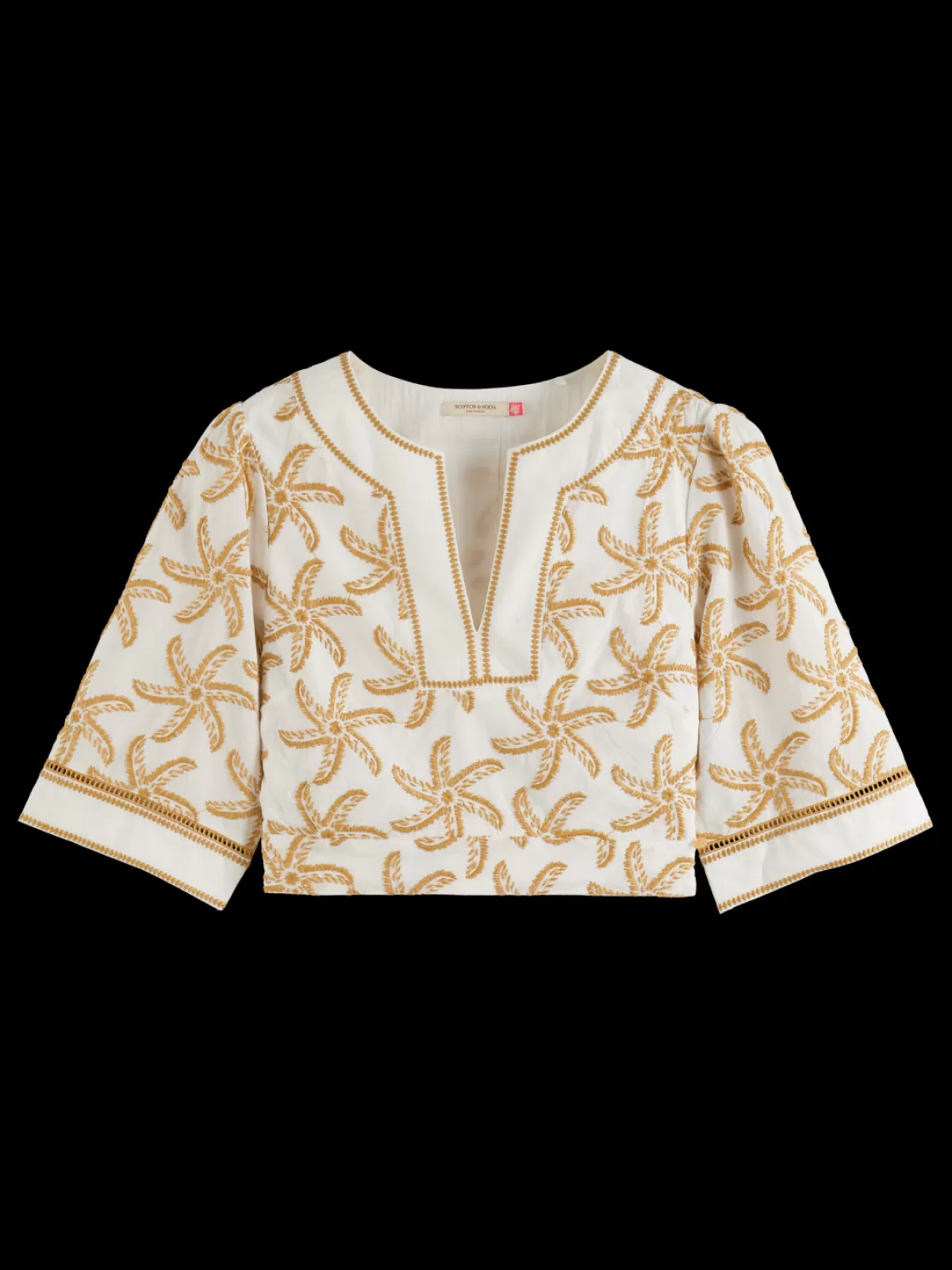 Women Scotch & Soda EMBROIDERED LINEN CROP TOP