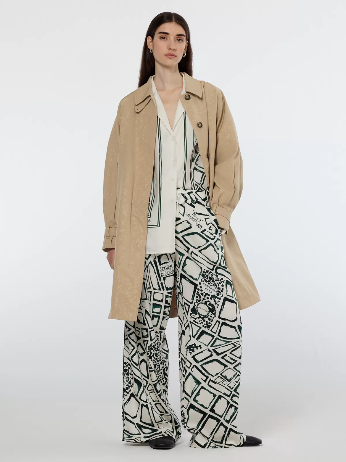 Women Scotch & Soda Floral embossed cotton blend carcoat