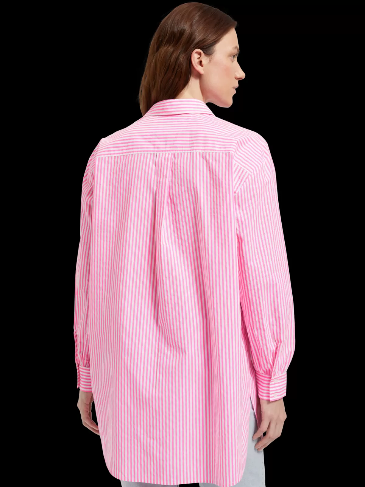 Women Scotch & Soda OVERSIZED POPLIN SHIRT IN FLUO PINK /WHITE STRIPE