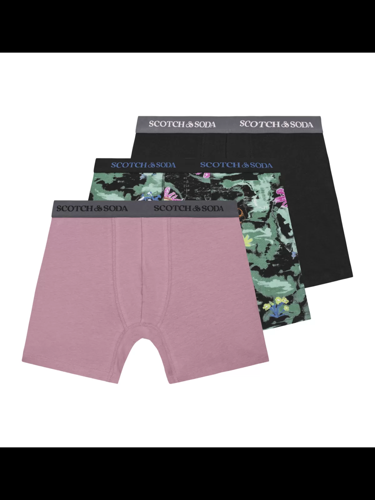 Scotch & Soda 3PK MENS COTTON STRETCH BOXER BRIEF UNDERWEAR - 2 SOLIDS & 1 PRINT
