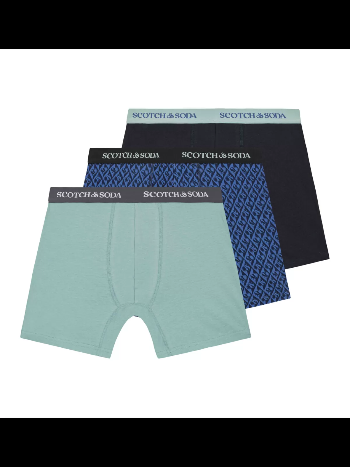 Scotch & Soda 3PK MENS COTTON STRETCH BOXER BRIEF UNDERWEAR - 2 SOLIDS & 1 PRINT